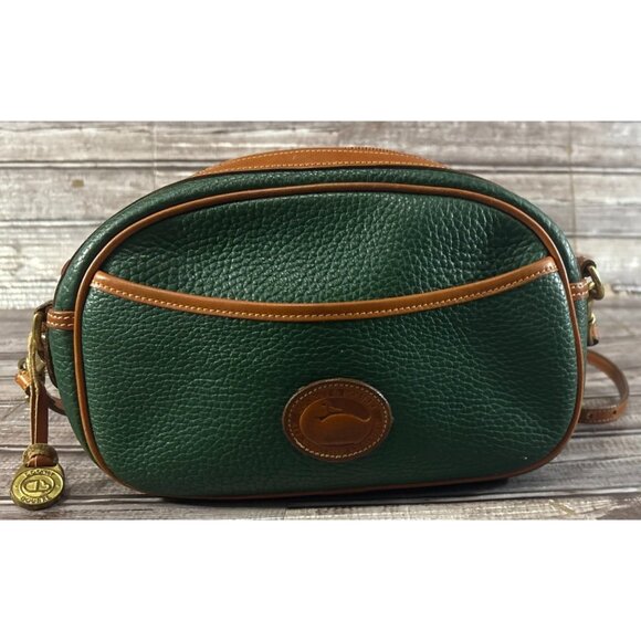 Dooney & Bourke Handbags - Dooney & Bourke Kilty All Weather Pebbled Crossbody Bag color green tan vintage